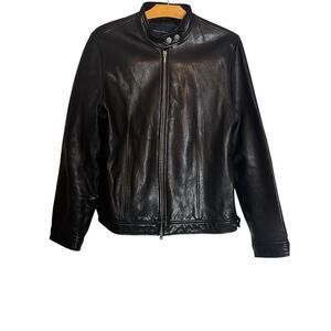 Vintage Y2K 2003 Banana Republic Black Leather Moto Jacket Women’s XL Zip Front